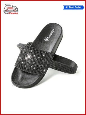 Rhinestone Glitter Platform Slides Women Open Toe Slippers Shower Sandals